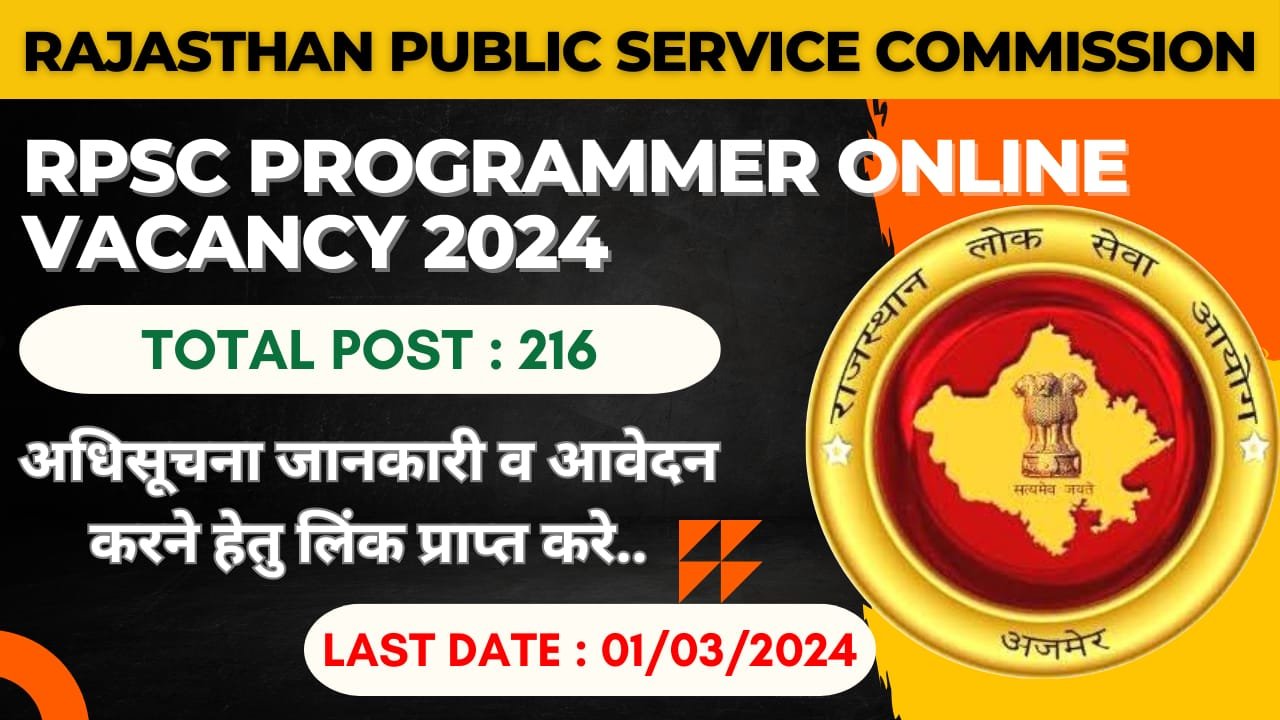 Rajasthan RPSC Programmer online vacancy 2024